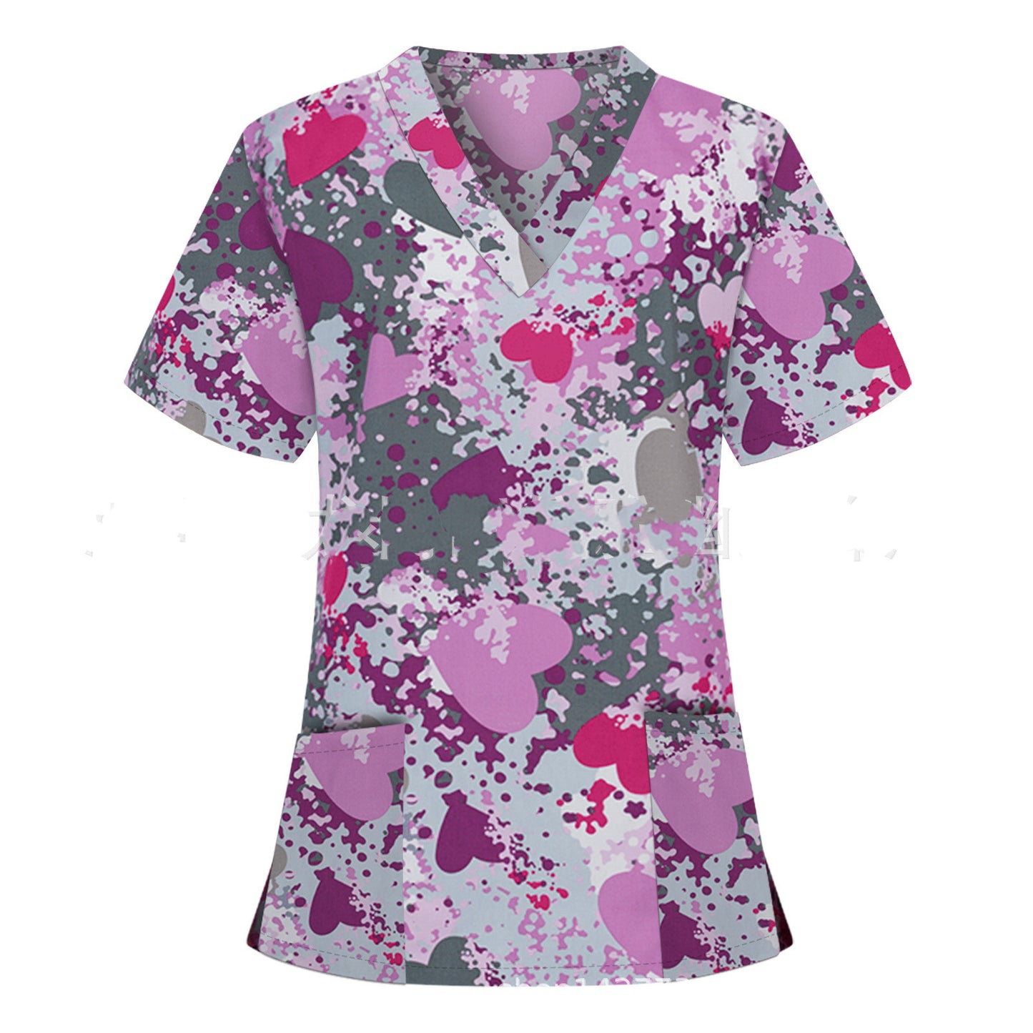 Pocket v-Neck Short-Sleeved t-Shirt Nurse Uniform