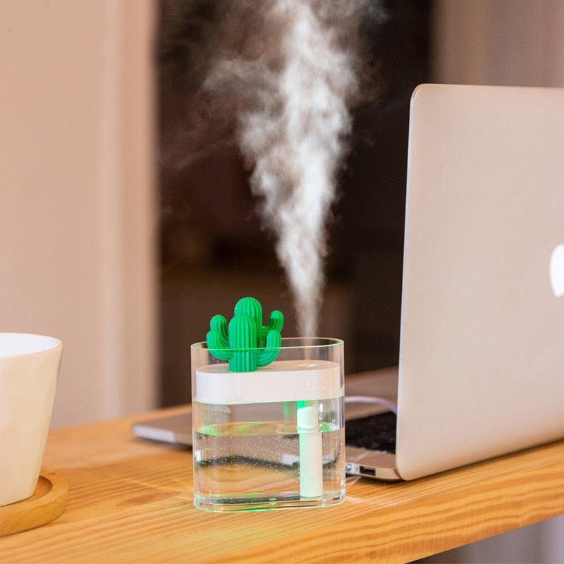 Air Humidifier Clear Cactus Color Light USB Essential Oil Diffuser Mist Maker