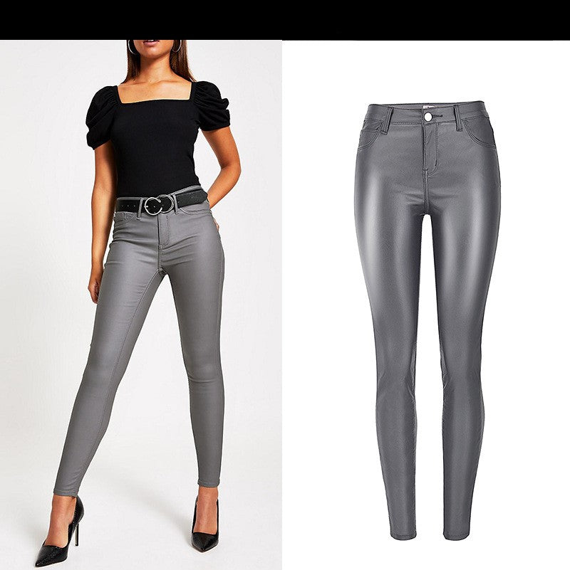 Women's body leather pants denim pants