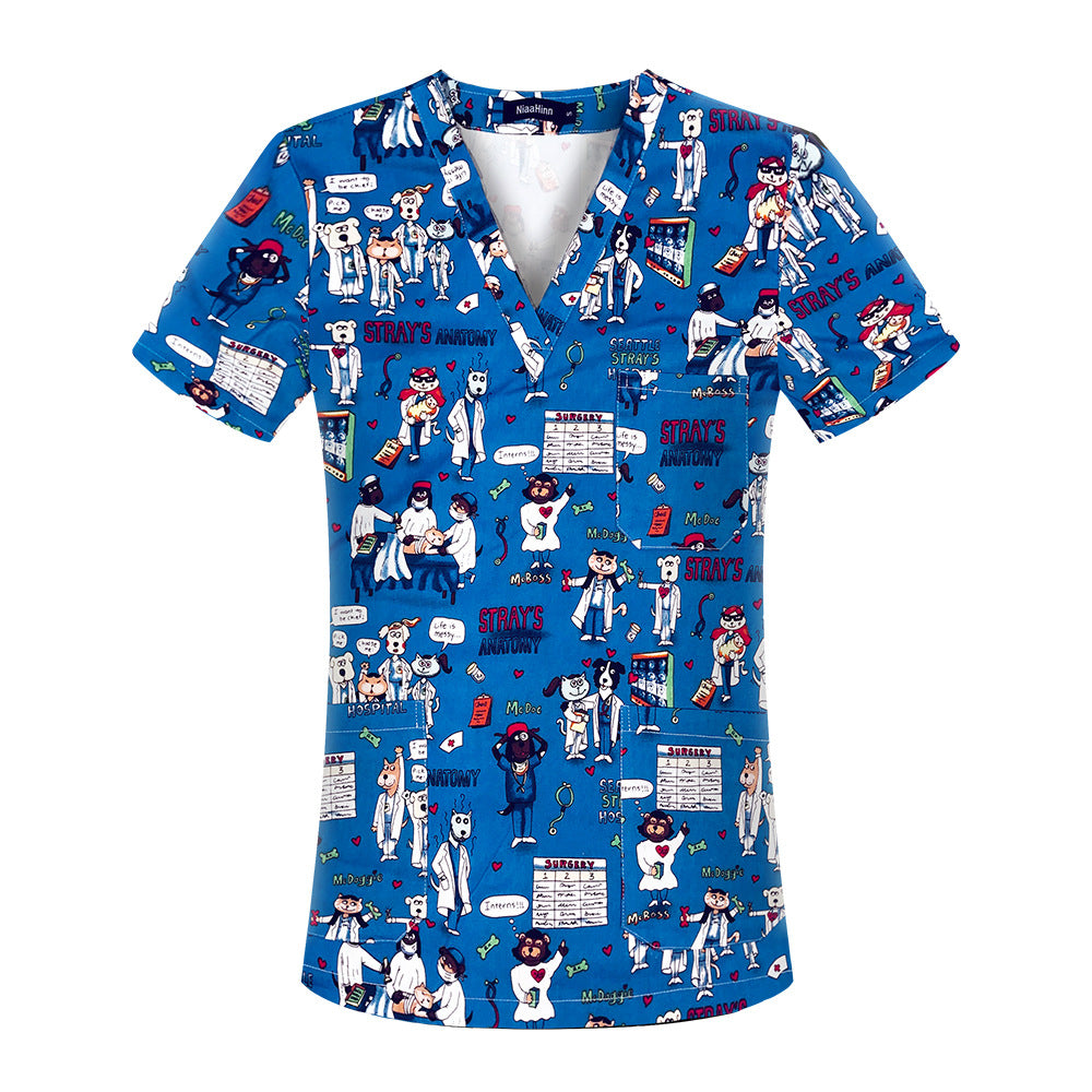 Cartoon Short Sleeve Scrubs Collar Nurse Clothes