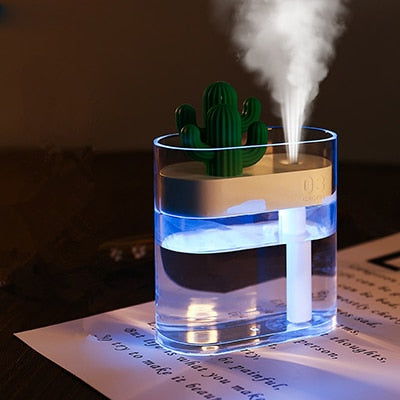 Air Humidifier Clear Cactus Color Light USB Essential Oil Diffuser Mist Maker