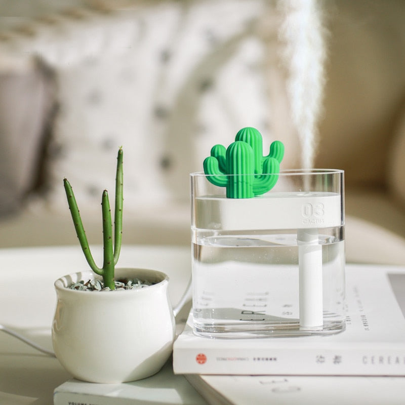 Air Humidifier Clear Cactus Color Light USB Essential Oil Diffuser Mist Maker