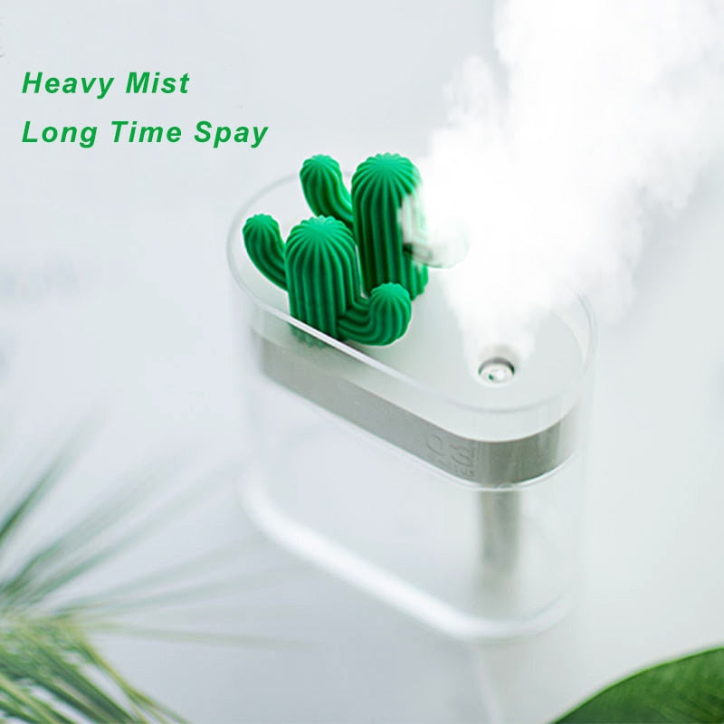 Air Humidifier Clear Cactus Color Light USB Essential Oil Diffuser Mist Maker