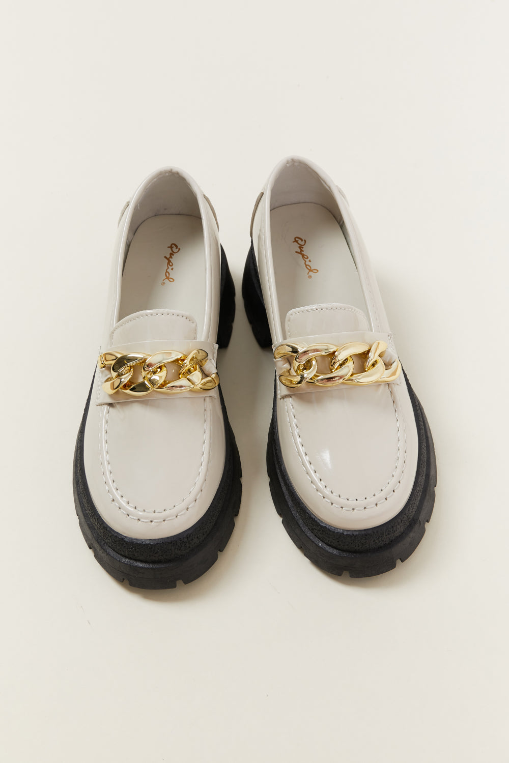 White Patent Leather Chunky Heel Loafers