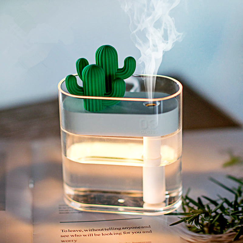 Air Humidifier Clear Cactus Color Light USB Essential Oil Diffuser Mist Maker