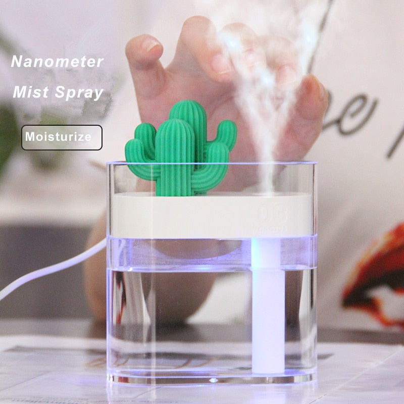 Air Humidifier Clear Cactus Color Light USB Essential Oil Diffuser Mist Maker